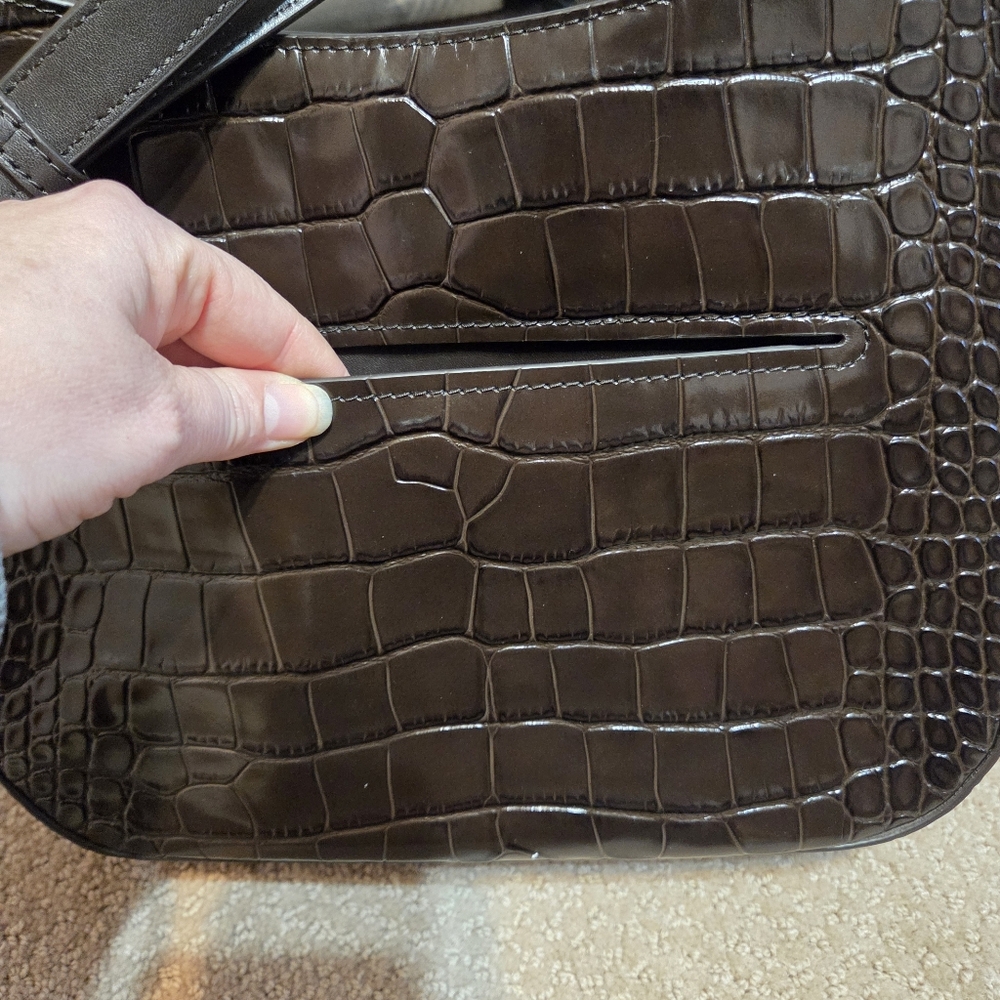Michael Kors Dark Brown Crocodile-Embossed Shoulder Bag EUC Designer Luxury - Picture 15 of 16
